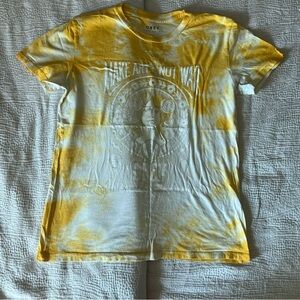 Obey Yellow and White Tie Dye Graphic T-Shirt - Make Art Not War - XS